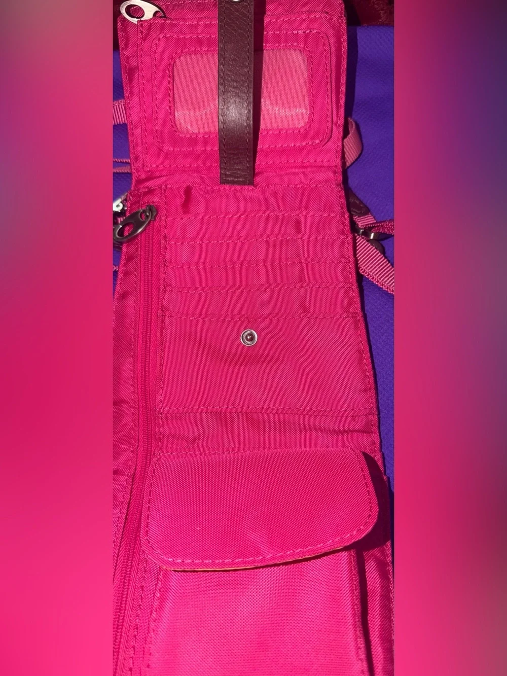 Leather-Trim Pink Crossbody Bag